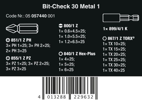 ZESTAW BITÓW BIT-CHECK 30 METAL 1 SB, 30 CZ. ZESTAW BITÓW BIT-CHECK 30 METAL 1 SB, 30 CZ.