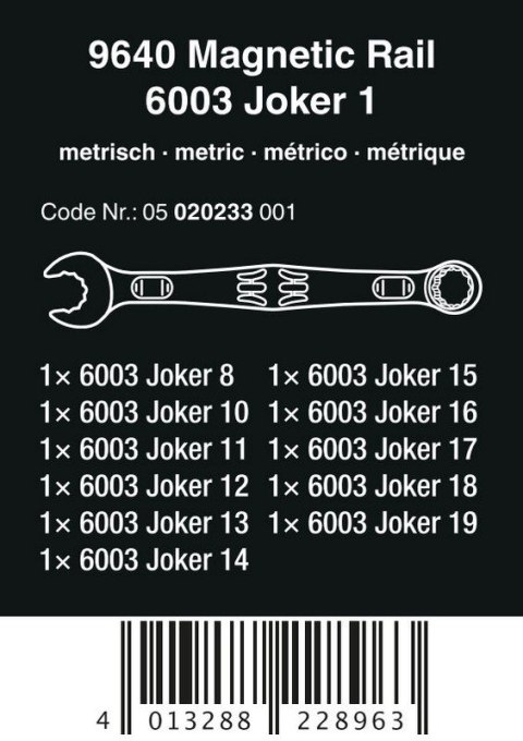 ZESTAW KLUCZY PŁAS.-OCZK. Z GRZECH. 6003 JOKER 1+LISTA MAGN. ZESTAW KLUCZY PŁAS.-OCZK. Z GRZECH. 6003 JOKER 1+LISTA MAGN.