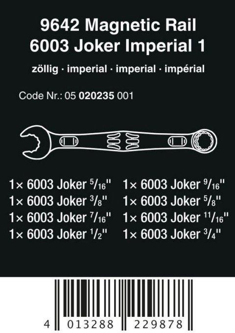 ZESTAW KLUCZY PŁAS.-OCZK. Z GRZECH. 6003 JOKER 1+LISTA MAGN. ZESTAW KLUCZY PŁAS.-OCZK. Z GRZECH. 6003 JOKER 1+LISTA MAGN.