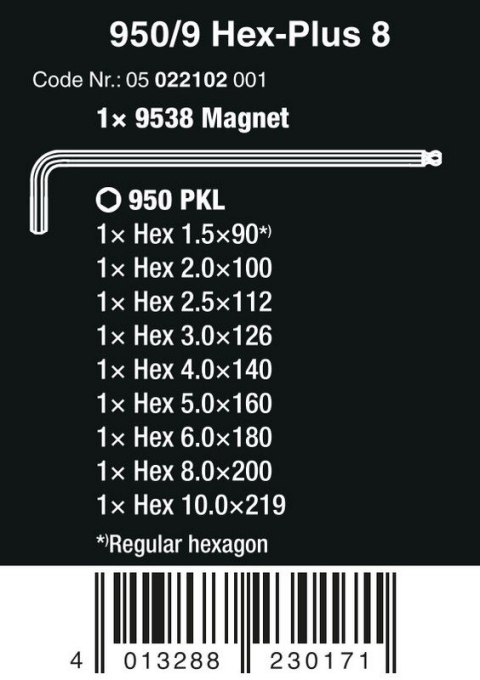 ZESTAW KLUCZY TRZPIENIOWYCH 950/9 HEX-PLUS 8, 9CZR ZESTAW KLUCZY TRZPIENIOWYCH 950/9 HEX-PLUS 8, 9CZR