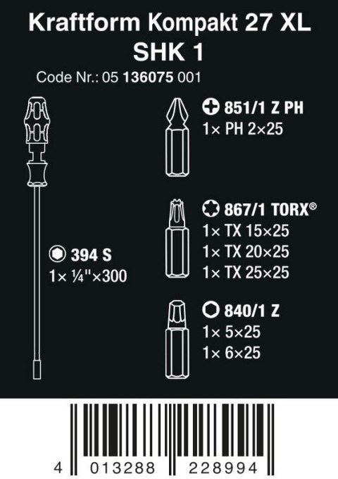 ZESTAW KRAFTFORM KOMPAKT 27 XL SHK 1, 7 CZĘŚĆ ZESTAW KRAFTFORM KOMPAKT 27 XL SHK 1, 7 CZĘŚĆ