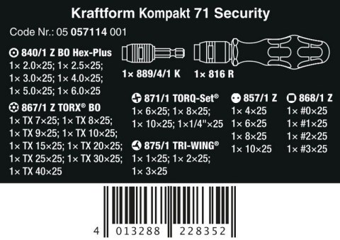 ZESTAW KRAFTFORM KOMPAKT 71 SECURITY, 32 CZ. ZESTAW KRAFTFORM KOMPAKT 71 SECURITY, 32 CZ.