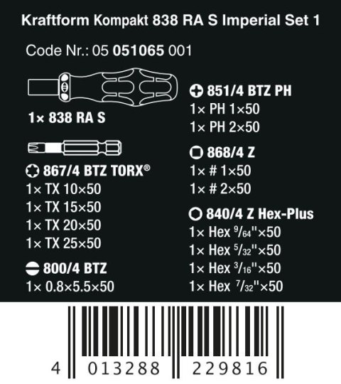 ZESTAW KRAFTFORM KOMPAKT 838 RA S IMPERIAL SET 1, 14 CZ. ZESTAW KRAFTFORM KOMPAKT 838 RA S IMPERIAL SET 1, 14 CZ.