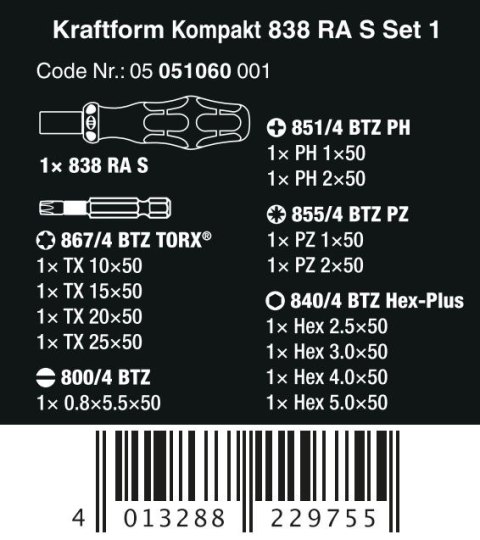 ZESTAW KRAFTFORM KOMPAKT 838 RA S SET 1, 14 CZ. ZESTAW KRAFTFORM KOMPAKT 838 RA S SET 1, 14 CZ.