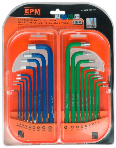 KOMPLET KLUCZY TRZPIENIOWYCH HEX I TORX DŁUGIE 18 SZTUK KOMPLET KLUCZY TRZPIENIOWYCH HEX I TORX DŁUGIE 18 SZTUK