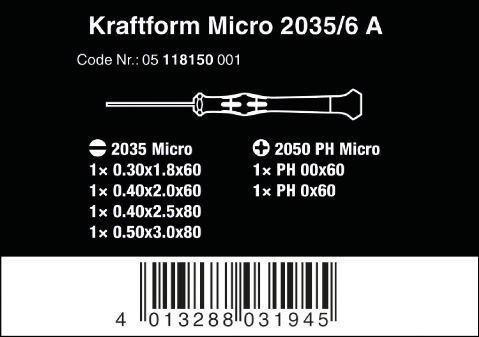 ZESTAW WKRĘTAKÓW KRAFTFORM MICRO 6SZT. ZESTAW WKRĘTAKÓW KRAFTFORM MICRO 6SZT.