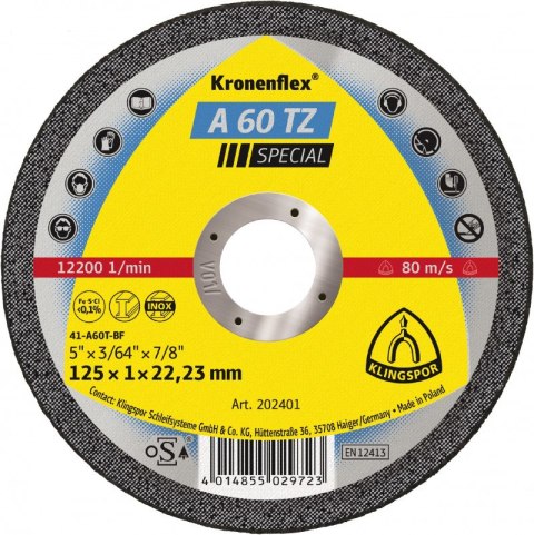 TARCZA PŁASKA A60TZ T1A 115*1.0*22 202400 TARCZA PŁASKA A60TZ T1A 115*1.0*22 202400