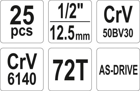 ZESTAW NARZĘDZIOWY 1/2'' 25 CZĘŚCI L ZESTAW NARZĘDZIOWY 1/2'' 25 CZĘŚCI L