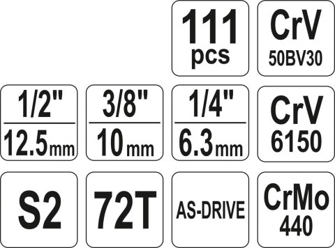 ZESTAW NARZĘDZIOWY 1/4'' 3/8'' 1/2'' 111CZĘŚCI XL ZESTAW NARZĘDZIOWY 1/4'' 3/8'' 1/2'' 111CZĘŚCI XL