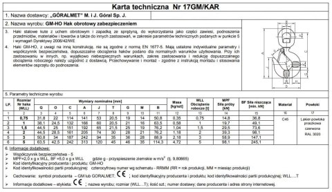 HAK Z ZABEZPIECZENIEM OBROTOWY 5000KG GM-HO HAK Z ZABEZPIECZENIEM OBROTOWY 5000KG GM-HO