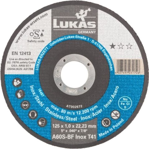 TARCZA PŁASKA T1A 125*1.0*22 A60S-BF INOX PREMIUMFLEX TARCZA PŁASKA T1A 125*1.0*22 A60S-BF INOX PREMIUMFLEX