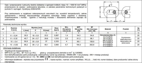 ŁAŃCUCH ZAWIESIOWY 8MM G10 WLL 2.5T ŁAŃCUCH ZAWIESIOWY 8MM G10 WLL 2.5T
