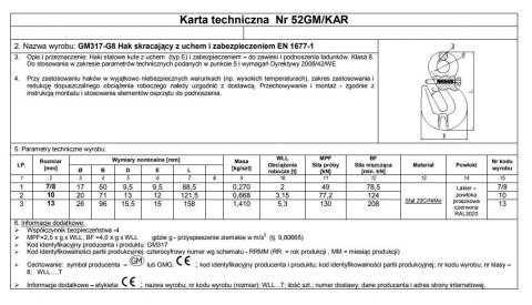 HAK SKRACAJĄCY Z UCHEM I ZABEZPIECZENIEM 7/8MM G8 WLL2T HAK SKRACAJĄCY Z UCHEM I ZABEZPIECZENIEM 7/8MM G8 WLL2T