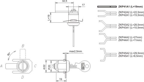ZAMEK KASETOWY CHROMOWANY ZKP-41 A1 ZAMEK KASETOWY CHROMOWANY ZKP-41 A1