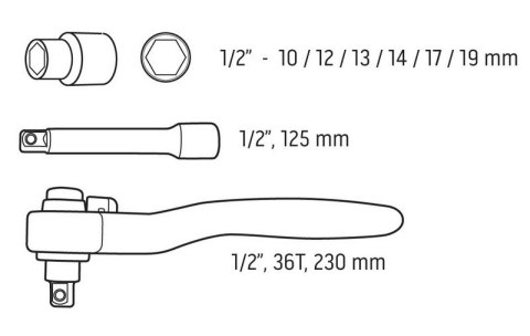 ZESTAW KLUCZY NASADOWYCH 1/2'', 1000V, 8 SZTUK ZESTAW KLUCZY NASADOWYCH 1/2'', 1000V, 8 SZTUK