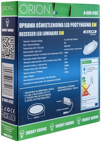 PANEL LED PODTYNKOWY OKRĄGŁY SLIM 12W, 960LM, 175MM PANEL LED PODTYNKOWY OKRĄGŁY SLIM 12W, 960LM, 175MM