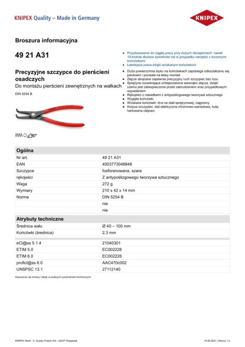 PRECYZYJNE SZCZYPCE DO PIERŚCIENI ZEW.WYGIĘTE 210MM PRECYZYJNE SZCZYPCE DO PIERŚCIENI ZEW.WYGIĘTE 210MM