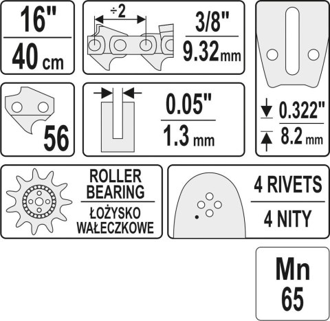 PROWADNICA ŁAŃCUCHA DO PILAREK 16'' 3/8''P PROWADNICA ŁAŃCUCHA DO PILAREK 16'' 3/8''P
