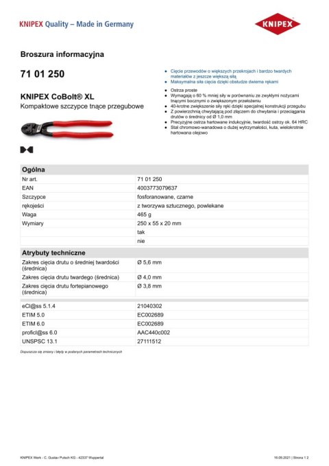 SZCZYPCE TNĄCE PRZEGUBOWE COBOLT XL 250MM SZCZYPCE TNĄCE PRZEGUBOWE COBOLT XL 250MM