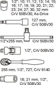 WKŁAD DO SZUFLADY ZESTAW NASADEK 1/2'' 24 CZĘŚCI WKŁAD DO SZUFLADY ZESTAW NASADEK 1/2'' 24 CZĘŚCI