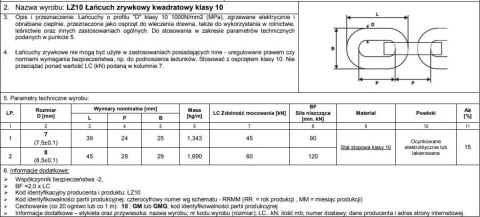 ŁAŃCUCH ZRYWKOWY PROFIL 'D' 8*28MM KL.10 LC60KN ŁAŃCUCH ZRYWKOWY PROFIL 'D' 8*28MM KL.10 LC60KN