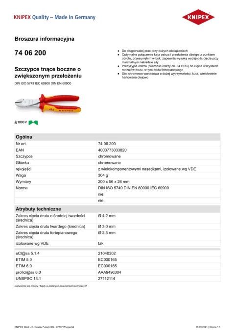 SZCZYPCE TNĄCE BOCZNE O ZWIĘKSZONYM PRZEŁOŻENIU 200MM SZCZYPCE TNĄCE BOCZNE O ZWIĘKSZONYM PRZEŁOŻENIU 200MM