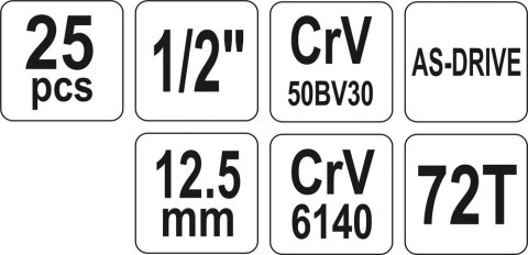 ZESTAW NARZĘDZIOWY 25 CZĘŚCI 1/2'' ZESTAW NARZĘDZIOWY 25 CZĘŚCI 1/2''
