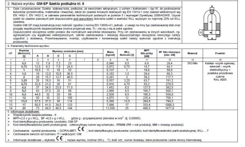 SZEKLA PODŁUŻNA KL.6 GM-SP 0.75T WLL SZEKLA PODŁUŻNA KL.6 GM-SP 0.75T WLL