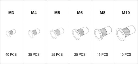 ZESTAW NITONAKRĘTEK STALOWYCH M3- M10, 150SZT ZESTAW NITONAKRĘTEK STALOWYCH M3- M10, 150SZT