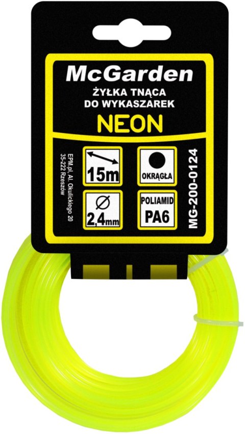 ŻYŁKA DO WYKASZARKI OKRĄGŁA NEON 2,4MM 15M ŻYŁKA DO WYKASZARKI OKRĄGŁA NEON 2,4MM 15M