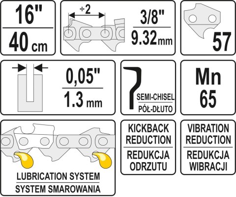 ŁAŃCUCH TNĄCY DO PILARKI 16'' 3/8' 1.3MM 57Z ŁAŃCUCH TNĄCY DO PILARKI 16'' 3/8' 1.3MM 57Z
