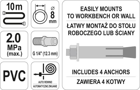 PRZEWÓD PNEUMATYCZNY NA ZWIJAKU AUTOMATYCZNYM 8MM 10M PRZEWÓD PNEUMATYCZNY NA ZWIJAKU AUTOMATYCZNYM 8MM 10M