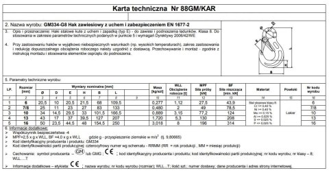 HAK ZAWIESIOWY Z UCHEM I ZABEZPIECZENIEM G8 10MM WLL 3.15T HAK ZAWIESIOWY Z UCHEM I ZABEZPIECZENIEM G8 10MM WLL 3.15T