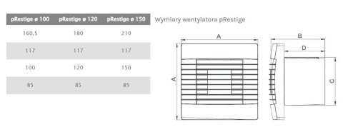 WENTYLATOR ŁAZIENKOWY PRESTIGE 100 ZG S,ŻALUZJA,STANDARDOWY. WENTYLATOR ŁAZIENKOWY PRESTIGE 100 ZG S,ŻALUZJA,STANDARDOWY.