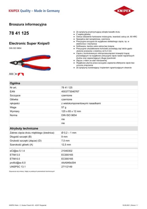 SZCZYPCE TNĄCE BOCZNE ZE SPRĘŻYNKĄ IZOLOWANE 125MM SZCZYPCE TNĄCE BOCZNE ZE SPRĘŻYNKĄ IZOLOWANE 125MM