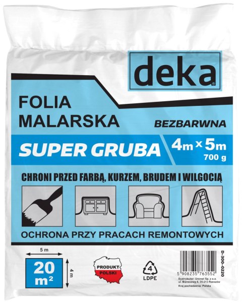 FOLIA MALARSKA SUPER GRUBA BEZBARWNA 4*5M 700G FOLIA MALARSKA SUPER GRUBA BEZBARWNA 4*5M 700G