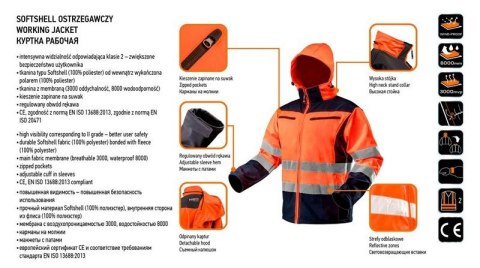 KURTKA SOFTSHELL Z KAPTUREM POMARAŃCZOWA, ROZMIAR XXL KURTKA SOFTSHELL Z KAPTUREM POMARAŃCZOWA, ROZMIAR XXL