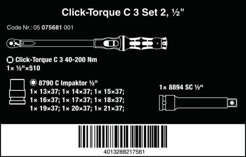 KLUCZ DYNAMOMETRYCZNY CLICK-TORQUE E C 3 SET 2, 40-200NM KLUCZ DYNAMOMETRYCZNY CLICK-TORQUE E C 3 SET 2, 40-200NM