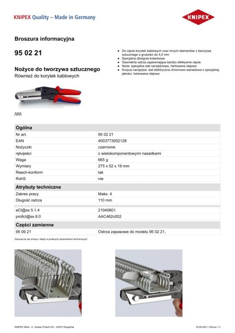 NOŻYCE DO TWORZYWA SZTUCZNEGO 110MM NOŻYCE DO TWORZYWA SZTUCZNEGO 110MM