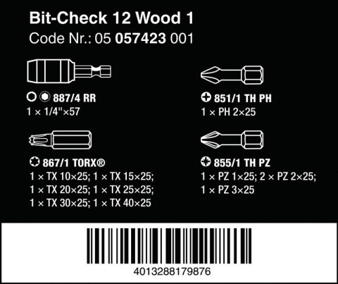 ZESTAW BITÓW BIT-CHECK 12 WOOD 1, 12CZ. ZESTAW BITÓW BIT-CHECK 12 WOOD 1, 12CZ.
