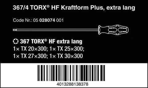ZESTAW WKRĘTAKÓW KRAFTFORM TORX, TRZPIEŃ 300MM, 4SZT. ZESTAW WKRĘTAKÓW KRAFTFORM TORX, TRZPIEŃ 300MM, 4SZT.