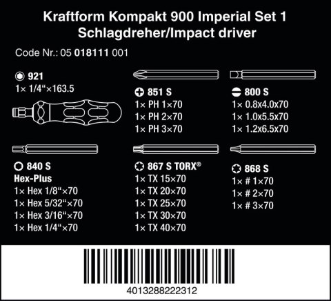 WKRĘTAK UDAROWY KRAFTFORM KOMPAKT 900 IMPERIAL, SET 1, 19CZ. WKRĘTAK UDAROWY KRAFTFORM KOMPAKT 900 IMPERIAL, SET 1, 19CZ.